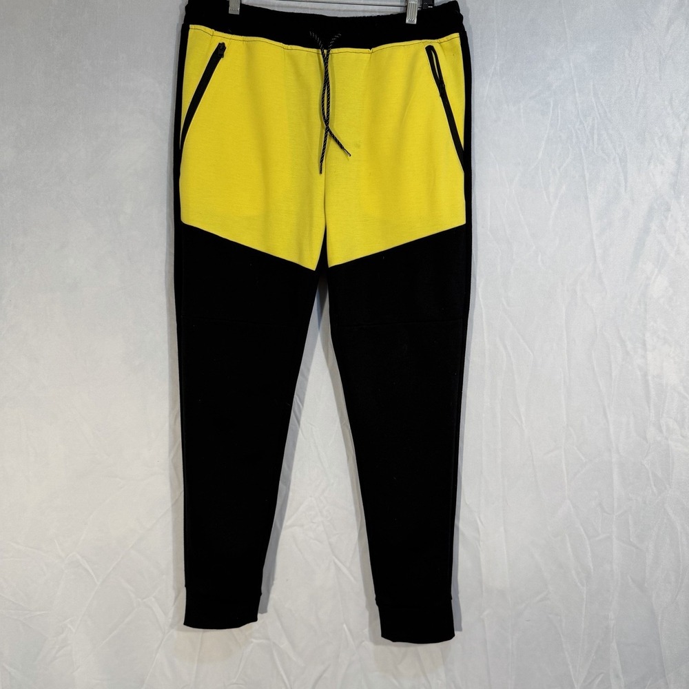 Southpole Drawstring Joggers Men's Black Yellow Tapered FITS Medium Athletic